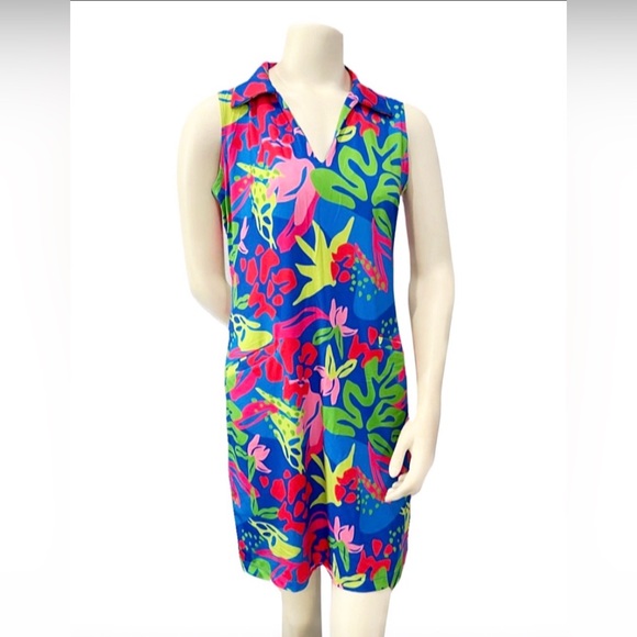 Katherine Way Dresses & Skirts - Katherine Way Blue Tropical Floral Shift Dress Size S Made USA